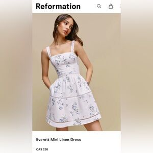 NWT Reformation White BLUE Floral Mini Dress Everett linen 10 M L pockets FLAW